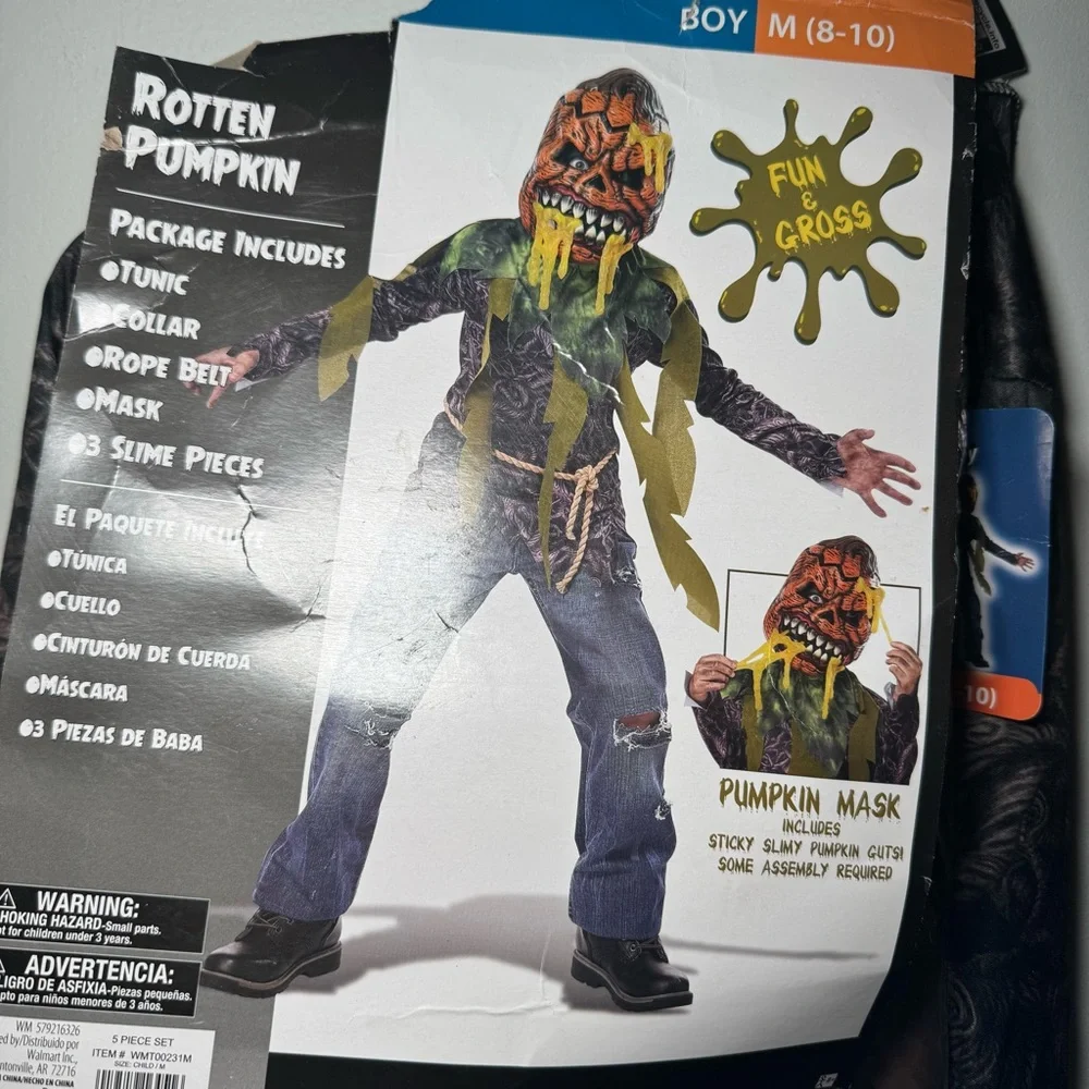 California Costume Rotten Pumpkin CHILD Boy M 8/10 Halloween Dress Up Gross‎ New